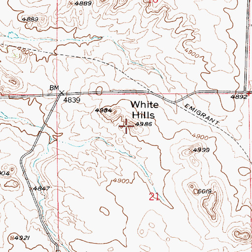 Topographic Map of White Hills, WY
