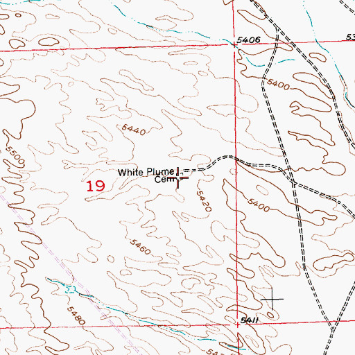 Topographic Map of White Plume Cemetery, WY