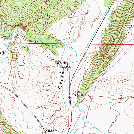 Topographic Map of Whiting Ranch, WY