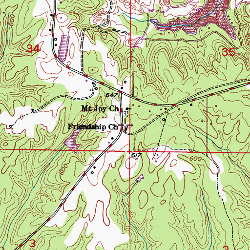 Topographic Map of Friendship Church, AL