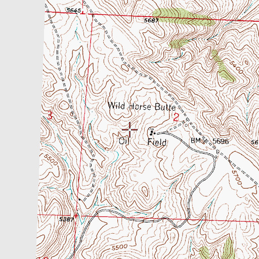 Topographic Map of Wild Horse Butte Oil Field, WY