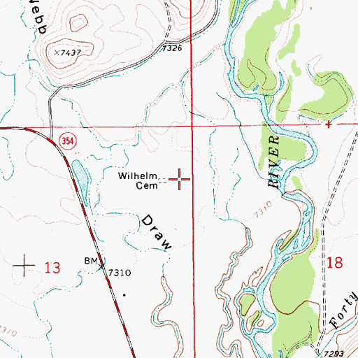 Topographic Map of Wilhelm Cemetery, WY
