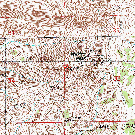 Topographic Map of Wilkins Peak, WY