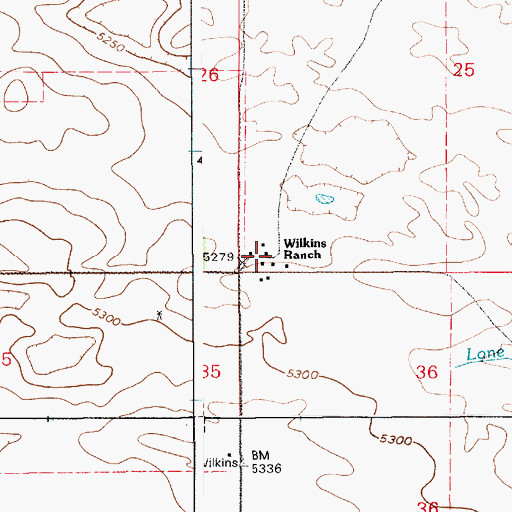 Topographic Map of Wilkins Ranch, WY