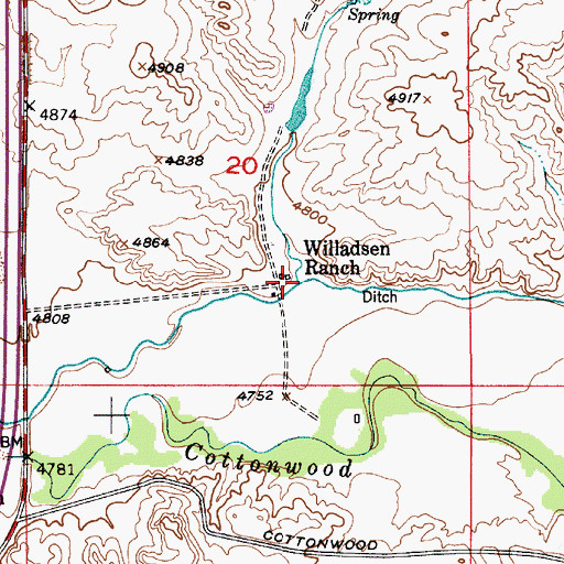 Topographic Map of Willadsen Ranch, WY