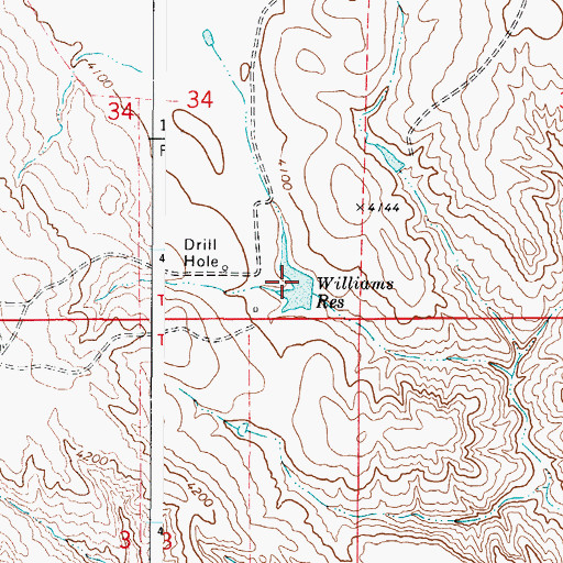 Topographic Map of Williams Reservoir, WY