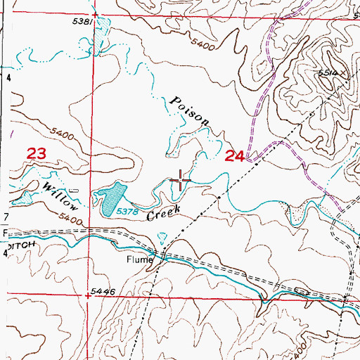 Topographic Map of Willow Creek, WY