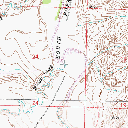 Topographic Map of Willow Creek, WY