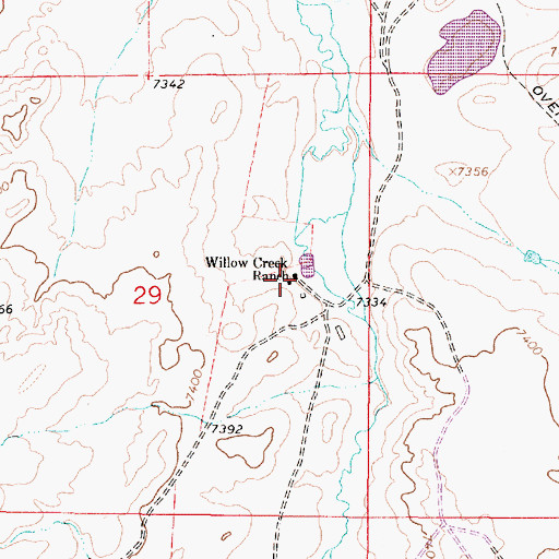 Topographic Map of Willow Creek Ranch, WY