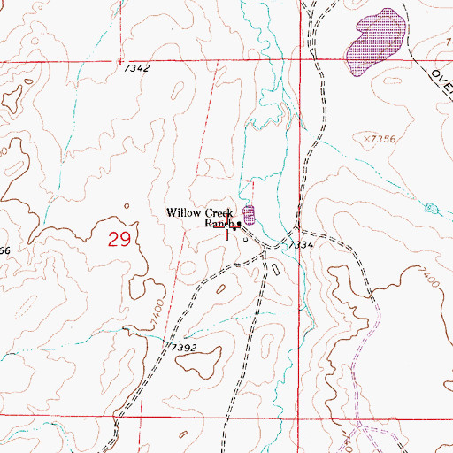 Topographic Map of Willow Creek Ranch, WY