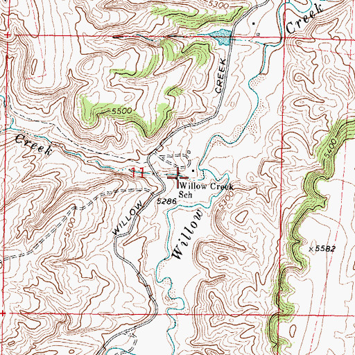 Topographic Map of Willow Creek School, WY