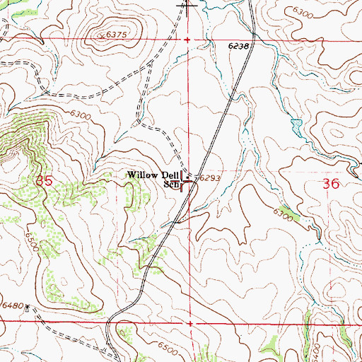 Topographic Map of Willow Dell School, WY