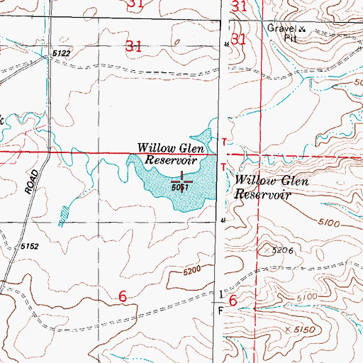 Topographic Map of Willow Glen Reservoir, WY