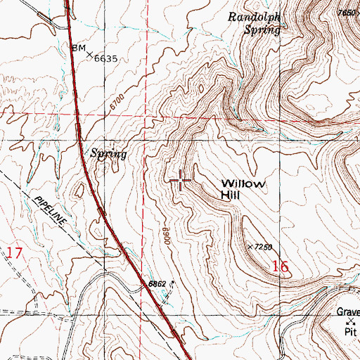 Topographic Map of Willow Hill, WY