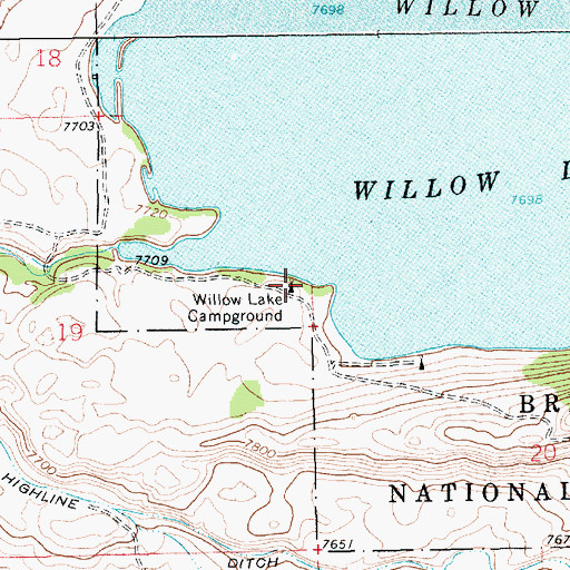 Topographic Map of Willow Lake Campground, WY