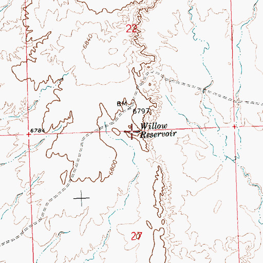 Topographic Map of Willow Reservoir, WY