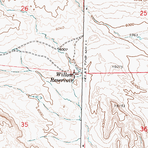 Topographic Map of Willow Reservoir, WY