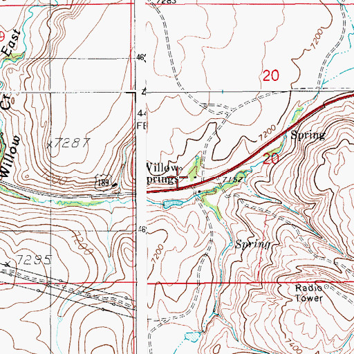 Topographic Map of Willow Springs, WY