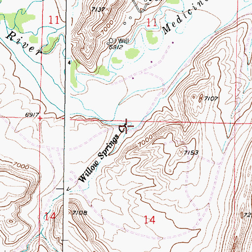 Topographic Map of Willow Springs, WY