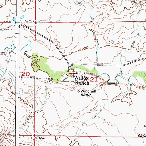 Topographic Map of Willox Ranch, WY