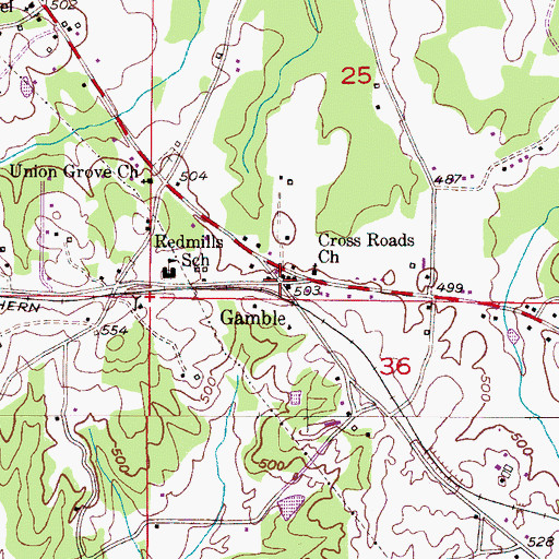 Topographic Map of Gamble, AL