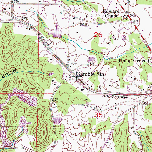 Topographic Map of Gamble Station, AL