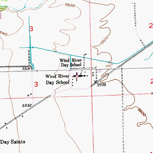 Topographic Map of Wind River Day School, WY