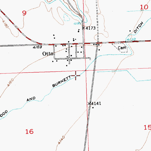 Topographic Map of Wood and Burnett Ditch, WY