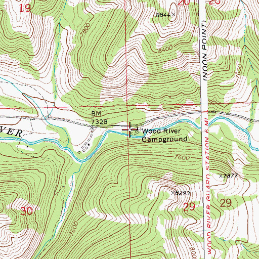 Topographic Map of Wood River Campground, WY