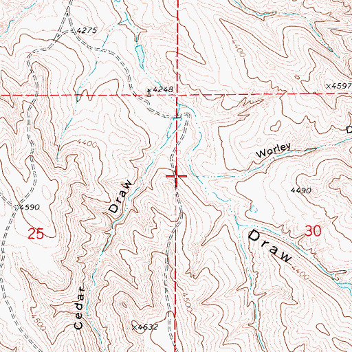 Topographic Map of Worley Draw, WY