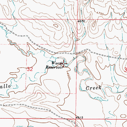 Topographic Map of Worth Reservoir, WY
