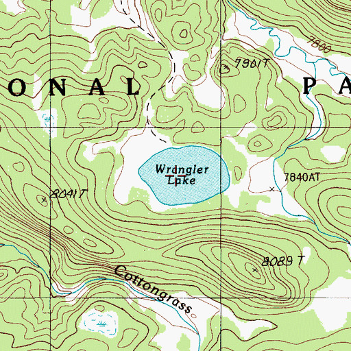 Topographic Map of Wrangler Lake, WY