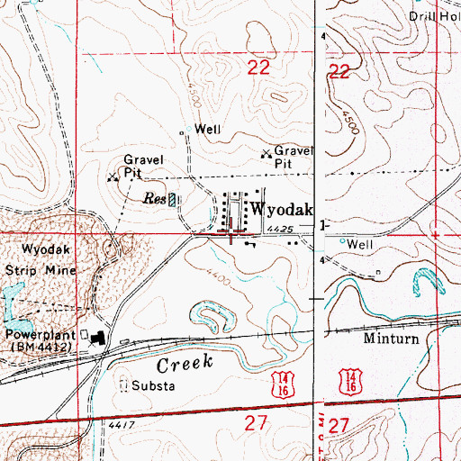 Topographic Map of Wyodak, WY