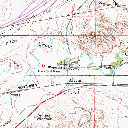 Topographic Map of Wyoming Hereford Ranch, WY