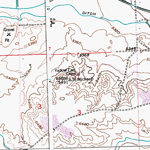 Topographic Map of Yellow Calf Cemetery, WY