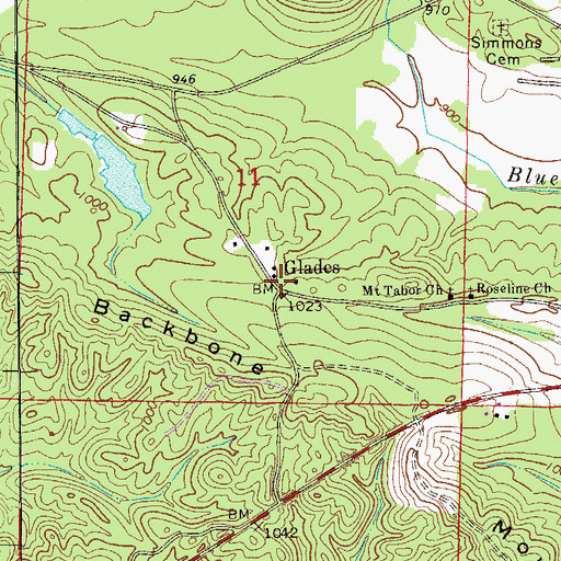 Topographic Map of Glades, AL