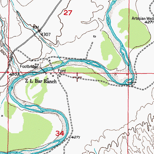 Topographic Map of Z L Bar Ranch, WY