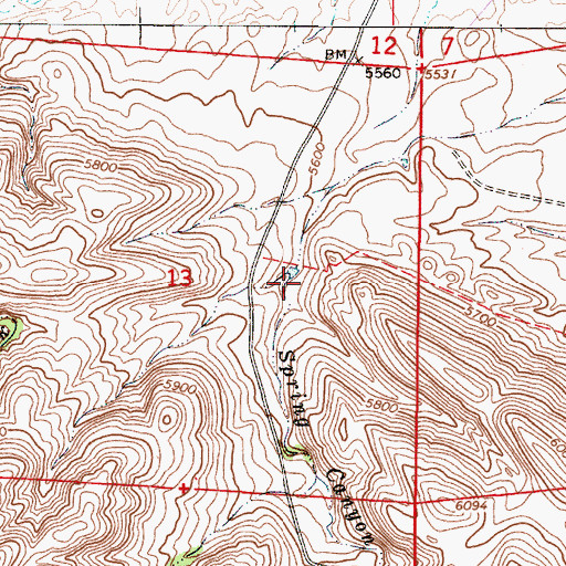 Topographic Map of Spring Canyon Creek, WY