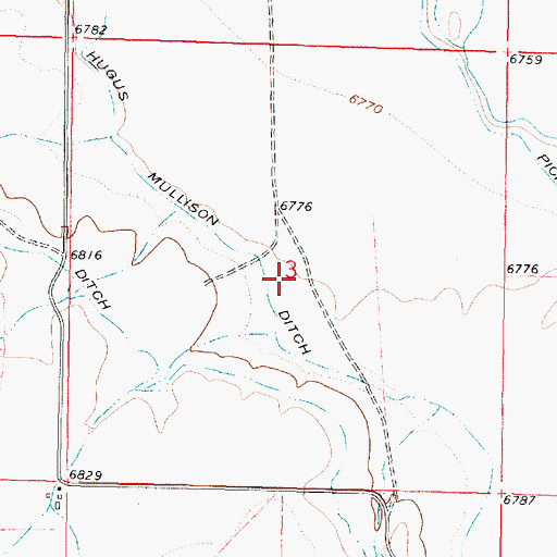 Topographic Map of Hugus Mullison Ditch, WY