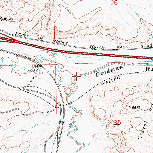 Topographic Map of Deadman Wash, WY