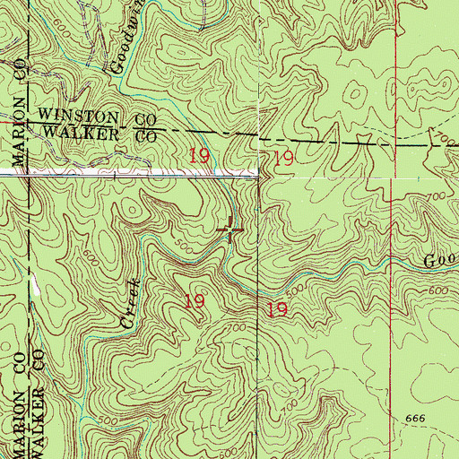 Topographic Map of Gooden Creek, AL