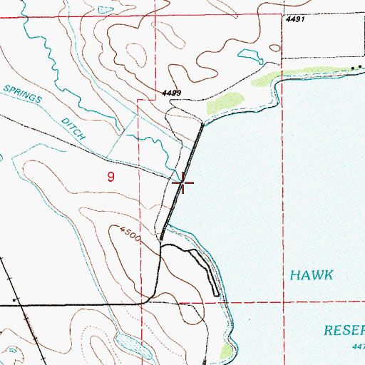 Topographic Map of Hawk Springs Reservoir, WY