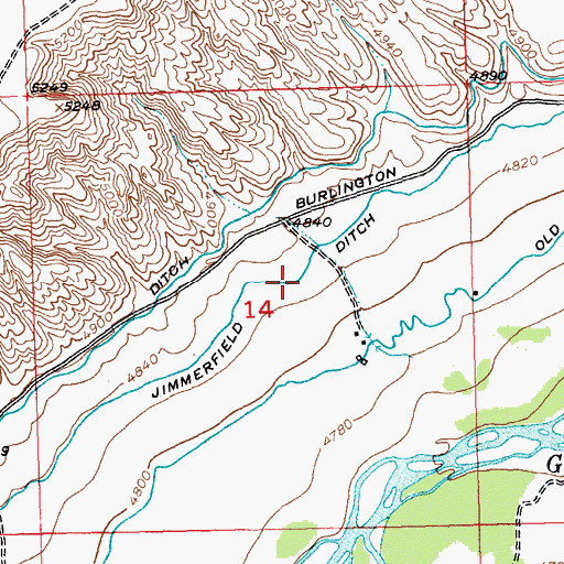 Topographic Map of Jimmerfield Ditch, WY