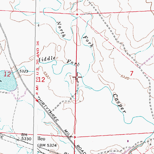 Topographic Map of Middle Fork Casper Creek, WY