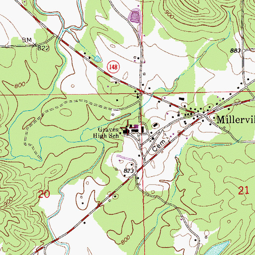 Topographic Map of Graves High School, AL