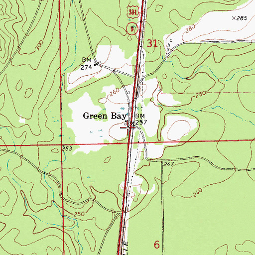 Topographic Map of Green Bay, AL