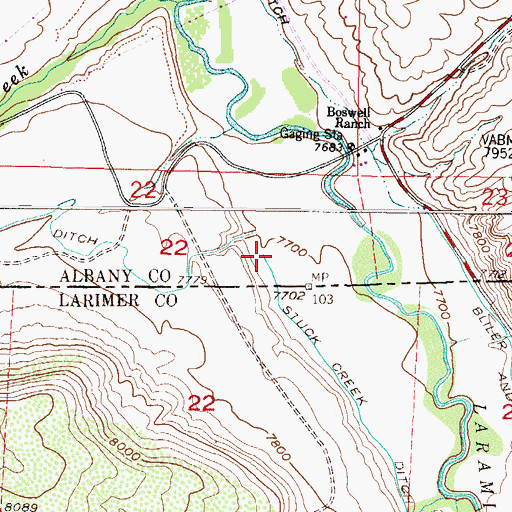 Topographic Map of Stuck Creek Ditch, WY