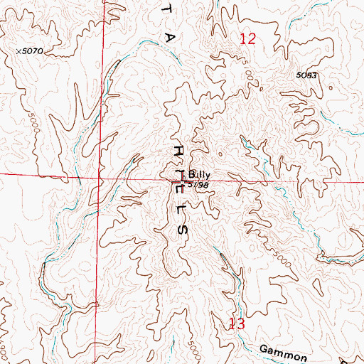 Topographic Map of T A Hills, WY