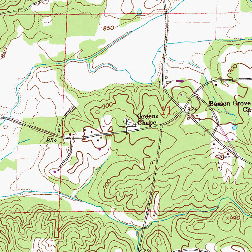 Topographic Map of Greens Chapel, AL