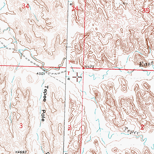 Topographic Map of Tepee Pole Draw, WY